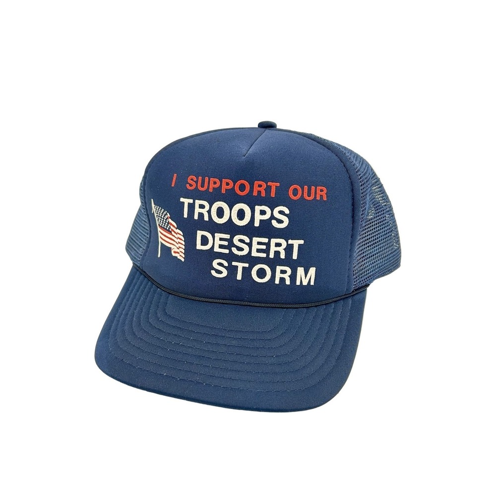 Kenda I Support Our Troops Desert Storm Trucker Hat Navy Blue Foam Mesh Snapback